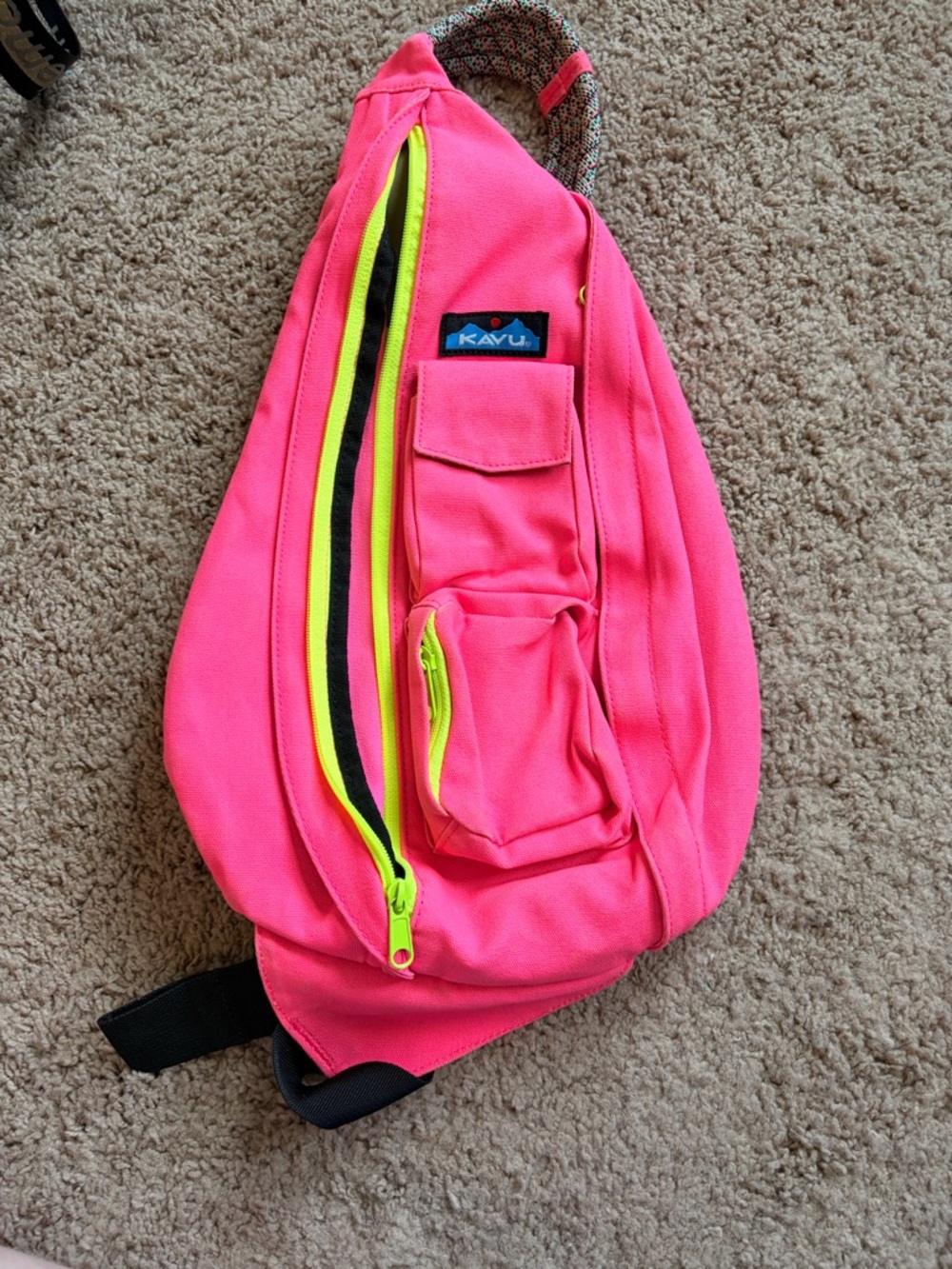 Kavu Hot Pink Sling Pack with Neon Yellow Zipper